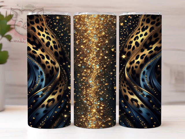 Blue Leopard Gold Glitter Glam Tumbler Wrap, Gold Glitter Tumbler Design, Navy Glitter Sublimation, 20oz Leopard Print Tumbler, Glam Animal Print Wrap, Sparkly Tumbler Sublimation Sublimation Lara' s Designs 
