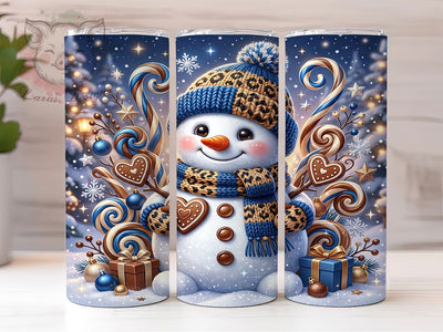 Blue Leopard Snowman 20oz Tumbler, Blue Leopard Snowman, Leopard Snowman, Blue Snowman Tumbler, Snowman Tumbler Wrap, Blue Leopard Tumbler, Leopard Tumbler PNG, 20oz Tumbler Wrap Sublimation Lara' s Designs 