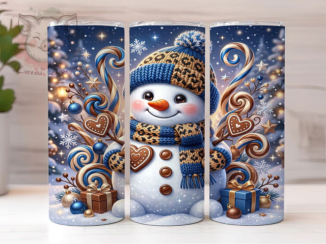 Blue Leopard Snowman 20oz Tumbler, Blue Leopard Snowman, Leopard Snowman, Blue Snowman Tumbler, Snowman Tumbler Wrap, Blue Leopard Tumbler, Leopard Tumbler PNG, 20oz Tumbler Wrap Sublimation Lara' s Designs 