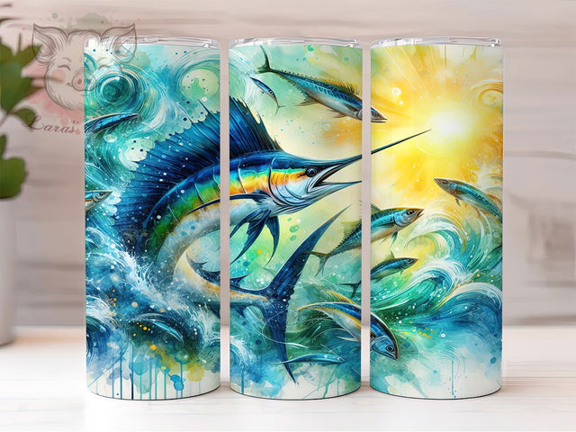 Blue Marlin Fishing Tumbler, Deep Sea Fishing Tumbler, 20oz Tumbler Wrap, Sublimation Design, Ocean Angler Gift, Sport Fishing Wrap, Big Game Fish Tumbler Sublimation Lara' s Designs 