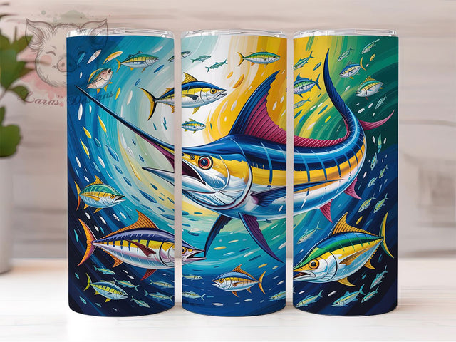 Blue Marlin Fishing Tumbler, Deep Sea Fishing Tumbler, 20oz Tumbler Wrap, Sublimation Design, Ocean Angler Gift, Sport Fishing Wrap, Big Game Fish Tumbler Sublimation Lara' s Designs 