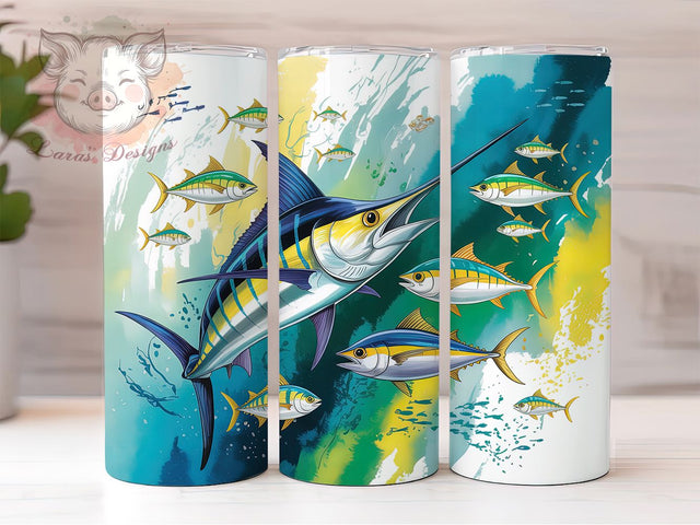 Blue Marlin Fishing Tumbler, Deep Sea Fishing Tumbler, 20oz Tumbler Wrap, Sublimation Design, Ocean Angler Gift, Sport Fishing Wrap, Big Game Fish Tumbler Sublimation Lara' s Designs 