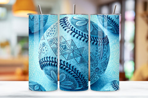 Blue Medina Baseball Seamless Tumbler Wrap, Chefchaouen Geometric Design, seamless blue sublimation, medina baseball design, chefchaouen geometry, cobalt sports wrap, moroccan city theme, 20oz skinny tumbler Sublimation FloridPrintables 