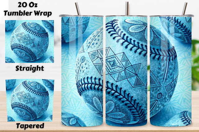 Blue Medina Baseball Seamless Tumbler Wrap, Chefchaouen Geometric Design, seamless blue sublimation, medina baseball design, chefchaouen geometry, cobalt sports wrap, moroccan city theme, 20oz skinny tumbler Sublimation FloridPrintables 