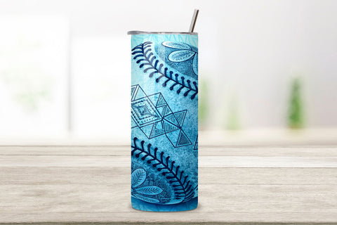 Blue Medina Baseball Seamless Tumbler Wrap, Chefchaouen Geometric Design, seamless blue sublimation, medina baseball design, chefchaouen geometry, cobalt sports wrap, moroccan city theme, 20oz skinny tumbler Sublimation FloridPrintables 