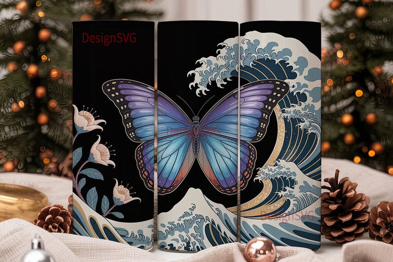 Blue Morpho & Wave 20oz Tumbler Wrap Sublimation DesignSVG 