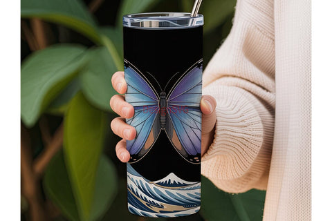 Blue Morpho & Wave 20oz Tumbler Wrap Sublimation DesignSVG 