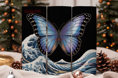 Blue Morpho & Wave 20oz Tumbler Wrap Sublimation DesignSVG 