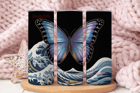 Blue Morpho & Wave 20oz Tumbler Wrap Sublimation DesignSVG 