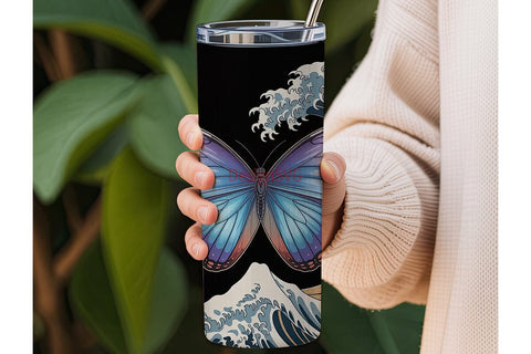 Blue Morpho & Wave 20oz Tumbler Wrap Sublimation DesignSVG 