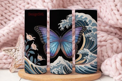 Blue Morpho & Wave 20oz Tumbler Wrap Sublimation DesignSVG 