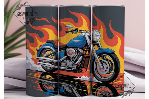 Blue Motorcycle Flames 20oz Tumbler Wrap Sublimation sassyprint 
