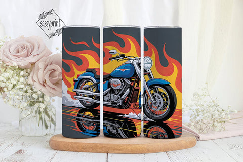 Blue Motorcycle Flames 20oz Tumbler Wrap Sublimation sassyprint 