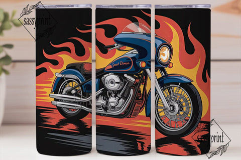 Blue Motorcycle Flames 20oz Tumbler Wrap Sublimation sassyprint 