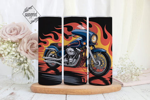Blue Motorcycle Flames 20oz Tumbler Wrap Sublimation sassyprint 