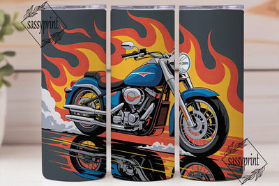 Blue Motorcycle Flames 20oz Tumbler Wrap Sublimation sassyprint 