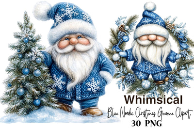 Blue Nordic Christmas Gnome Clipart Sublimation SVGArt 