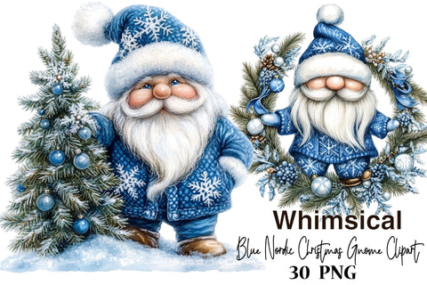 Blue Nordic Christmas Gnome Clipart Sublimation SVGArt 