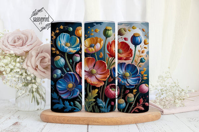 Blue & Orange Poppy Floral 20oz Tumbler Sublimation sassyprint 