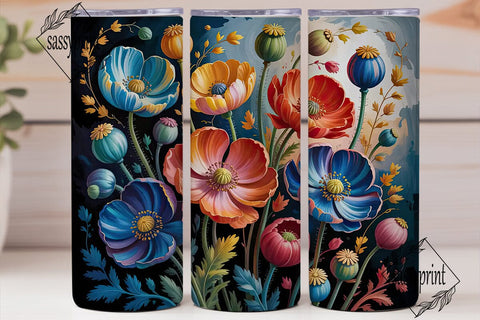 Blue & Orange Poppy Floral 20oz Tumbler Sublimation sassyprint 