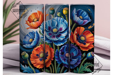Blue & Orange Poppy Floral 20oz Tumbler Sublimation sassyprint 
