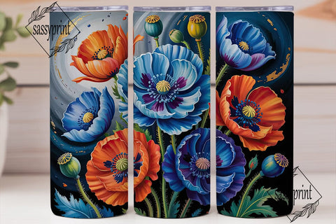 Blue & Orange Poppy Floral 20oz Tumbler Sublimation sassyprint 