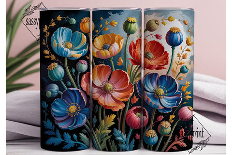 Blue & Orange Poppy Floral 20oz Tumbler Sublimation sassyprint 