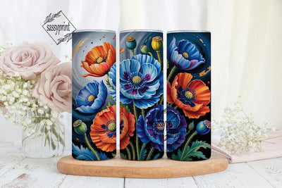 Blue & Orange Poppy Floral 20oz Tumbler Sublimation sassyprint 