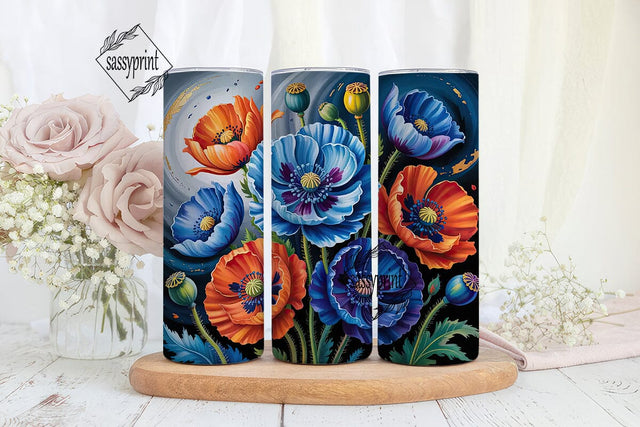 Blue & Orange Poppy Floral 20oz Tumbler Sublimation sassyprint 