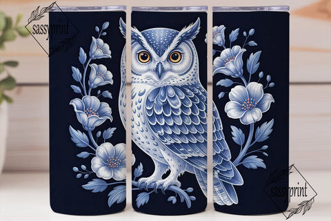 Blue Owl Floral 20oz Tumbler Wrap Sublimation sassyprint 