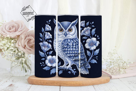 Blue Owl Floral 20oz Tumbler Wrap Sublimation sassyprint 