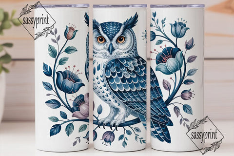 Blue Owl Floral 20oz Tumbler Wrap Sublimation sassyprint 