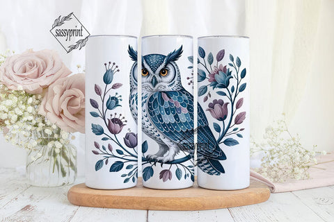 Blue Owl Floral 20oz Tumbler Wrap Sublimation sassyprint 