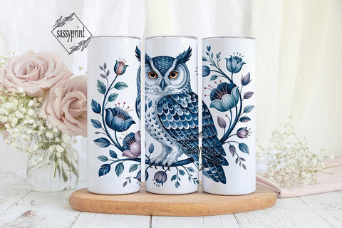 Blue Owl Floral 20oz Tumbler Wrap Sublimation sassyprint 