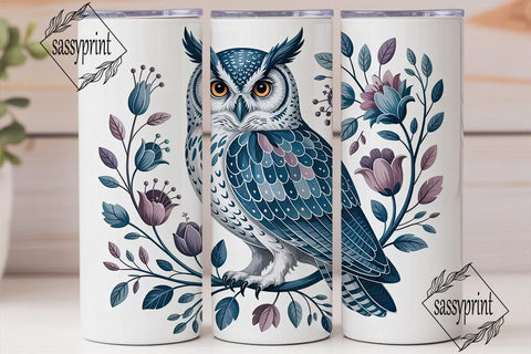Blue Owl Floral 20oz Tumbler Wrap Sublimation sassyprint 