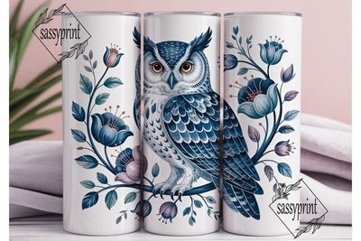 Blue Owl Floral 20oz Tumbler Wrap Sublimation sassyprint 