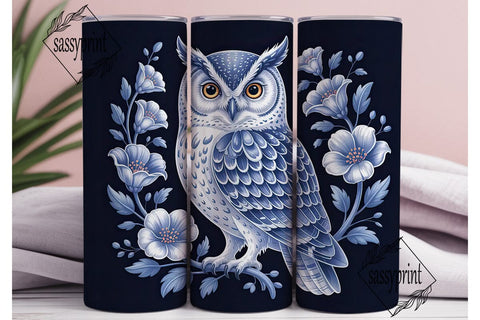 Blue Owl Floral 20oz Tumbler Wrap Sublimation sassyprint 