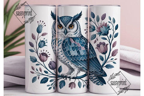Blue Owl Floral 20oz Tumbler Wrap Sublimation sassyprint 
