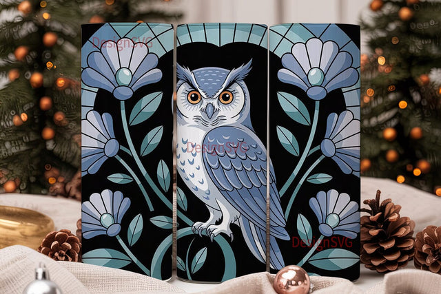 Blue Owl Stained Glass 20oz Tumbler Wrap Sublimation DesignSVG 