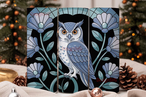 Blue Owl Stained Glass 20oz Tumbler Wrap Sublimation DesignSVG 