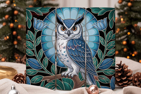 Blue Owl Stained Glass 20oz Tumbler Wrap Sublimation DesignSVG 