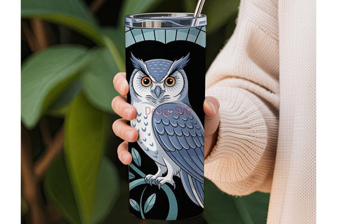 Blue Owl Stained Glass 20oz Tumbler Wrap Sublimation DesignSVG 