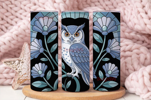 Blue Owl Stained Glass 20oz Tumbler Wrap Sublimation DesignSVG 