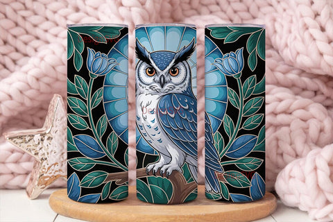 Blue Owl Stained Glass 20oz Tumbler Wrap Sublimation DesignSVG 