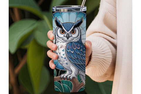 Blue Owl Stained Glass 20oz Tumbler Wrap Sublimation DesignSVG 