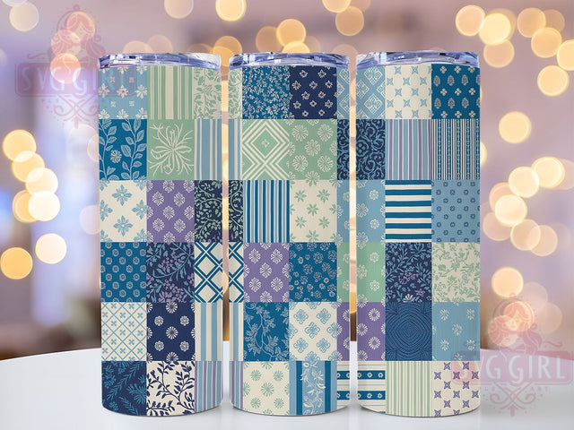 Blue Patchwork Quilting Tumbler Wrap, Blue Patchwork Quilt, Handmade Style, Cozy Design, Craft Theme, Tumbler Wrap, Sublimation Design Sublimation SvggirlplusArt 