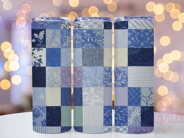 Blue Patchwork Quilting Tumbler Wrap, Blue Patchwork Quilt, Handmade Style, Cozy Design, Craft Theme, Tumbler Wrap, Sublimation Design Sublimation SvggirlplusArt 