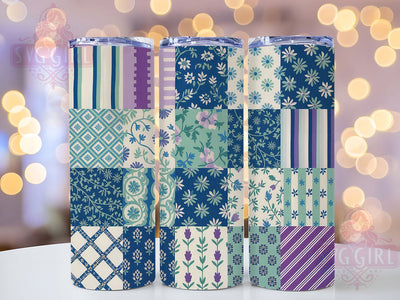 Blue Patchwork Quilting Tumbler Wrap, Blue Patchwork Quilt, Handmade Style, Cozy Design, Craft Theme, Tumbler Wrap, Sublimation Design Sublimation SvggirlplusArt 