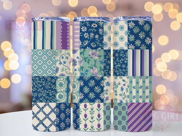 Blue Patchwork Quilting Tumbler Wrap, Blue Patchwork Quilt, Handmade Style, Cozy Design, Craft Theme, Tumbler Wrap, Sublimation Design Sublimation SvggirlplusArt 