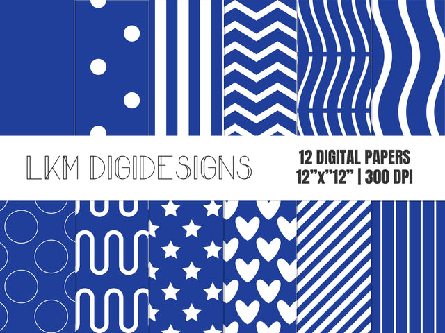 Blue Patterns Digital Paper Pack Digital Pattern LKM DigiDesigns 